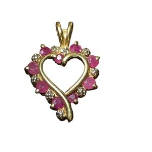 Charm, Sterling Silver Heart charm or pendant with rubies and white sapphires.